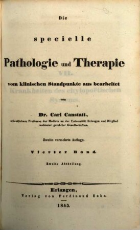 Handbuch der medicinischen Klinik, 4,2. Die specielle Pathologie und Therapie