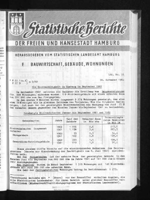Die Hochbautätigkeit in Hamburg im September 1962 : Lfd. Nr. 33