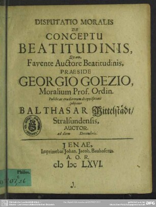 Disputatio moralis De conceptu beatitudinis