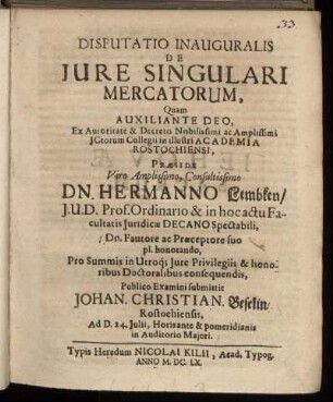 Disputatio Inauguralis De Iure Singulari Mercatorum