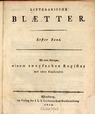 Literarische Blätter. 1, 1. 1802