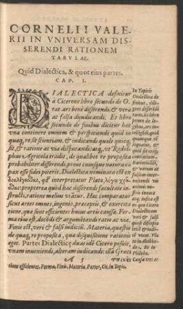 Cornelii Valerii In Universam Disserendi Rationem Tabulae.