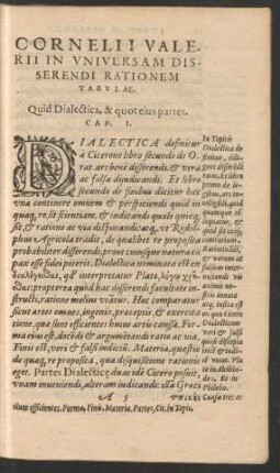 Cornelii Valerii In Universam Disserendi Rationem Tabulae.