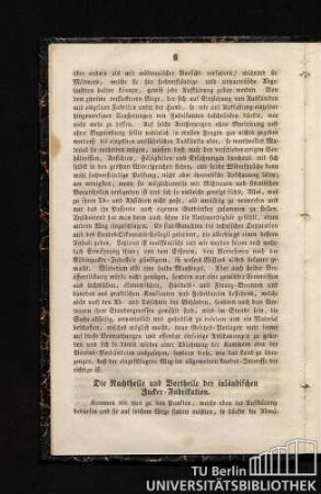 Die Nachtheile und Vortheile der inländischen Zucker-Fabrikation