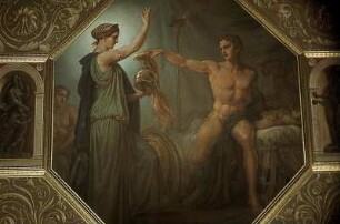 Achilles empfängt von Thetis eine neue Rüstung bei der Leiche des Patroklos