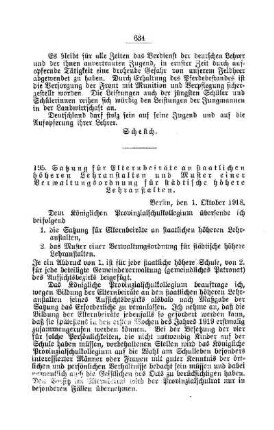 Satzung für Elternbeiräte an staatlichen höheren Lehranstalten und Muster einer Verwaltungsordnung für städtische höhere Lehranstalten : [B. Allgemeine Angelegenheiten der Unterrichtsanstalten]