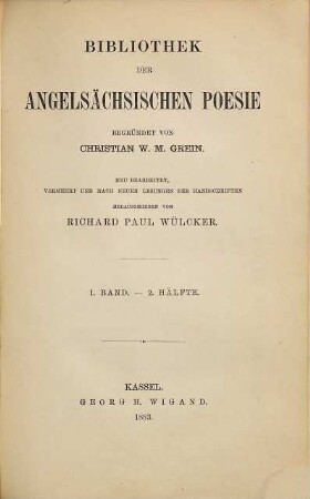 Bibliothek der angelsächsischen Poesie, 1. Band. 2. Hälfte
