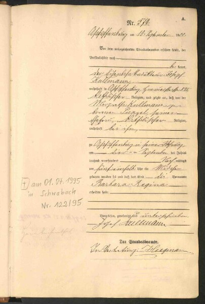Standesamtsbuch der Stadt Aschaffenburg: Geburten 365/1900 - 184/1901