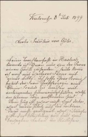Brief von Alberta von Freydorf an Großherzogin Luises Hofdame Fräulein von Göler