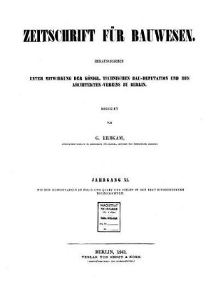 XI.1861: Zeitschrift für Bauwesen