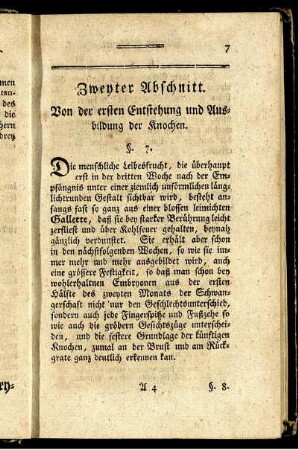 Zweyter Abschnitt. Von der ersten Entstehung und Ausbildung der Knochen.