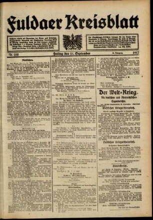 Ausgabe vom Freitag, den 21. September 1917.