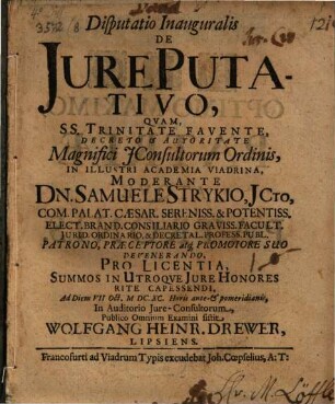 Disp. inaug. de iure putativo