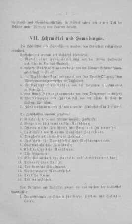 VII. Lehrmittel und Sammlungen