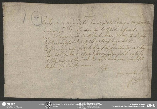 Eigenh. Brief von Johann Gottlieb Fichte an August Wilhelm von Schlegel, o.O., ohne Datumsangabe