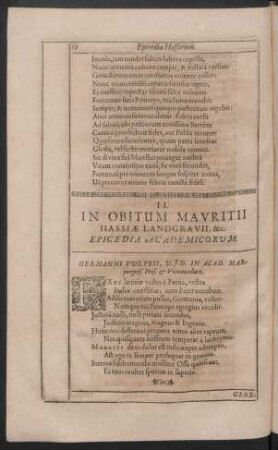 II. In Obitum Mauritii Hassiae Landgravii, &c. Epicedia Academicorum.
