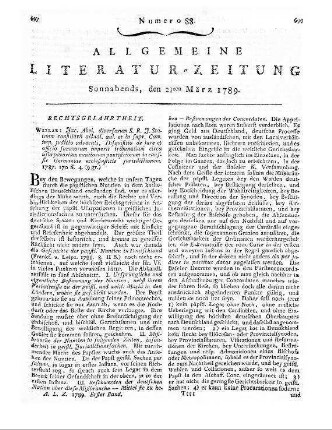 Abel, Jacob: Jac. Abel ... Disquisitio De Jure Et Officio Summorum Imperii Tribunalium Circa Usurpatoriam Nuntiorum Pontificiorum In Caussis Germaniae Ecclesiasticis Jurisdictionem. - Wetzlariae, 1787