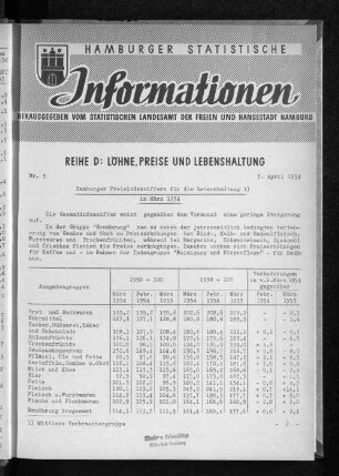 Hamburger Preisindexziffern für die Lebenshaltung im März 1954 : Nr. 3