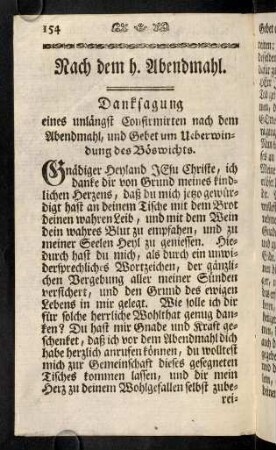 154-159, Danksagung eines unlängst Confirmirten nach dem Abendmahl, und Gebet um Ueberwindung des Böswichts. Lied eines unlängst Confirmirten, nach dem heil. Abendmahl.