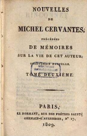 Nouvelles de Michel Cervantes : précédées de mémoires sur la vie de cet auteur ; traduction nouvelle. 2