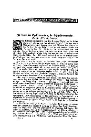 Zur Frage der Quellenbenutzung im Geschichtsunterrichte