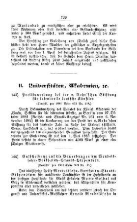 Preisbewerbung bei der v. Rohr'schen Stiftung für talentvolle deutsche Künstler : [II. Universitäten, Akademien, etc.]