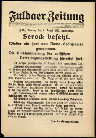 Ausgabe vom Sonntag, den 08. August 1915.