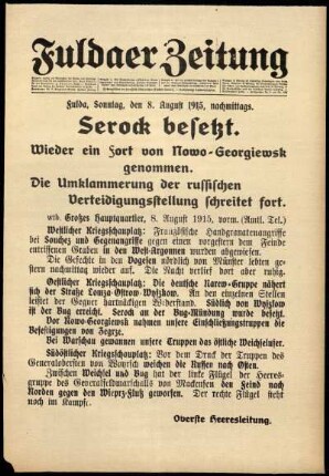 Ausgabe vom Sonntag, den 08. August 1915.