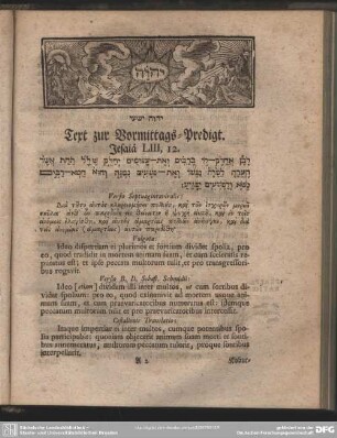 Text zur Vormittags-Predigt. Jesaiä LIII, 12.