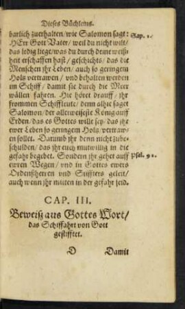 Cap. III. Beweisz aus Gottes Wort/ das Schiffahrt von Gott gestifftet.