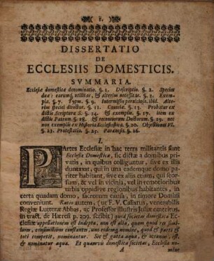 Dissertatio De Ecclesiis Domesticis