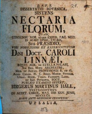 Diss. botan. sistens nectaria florum