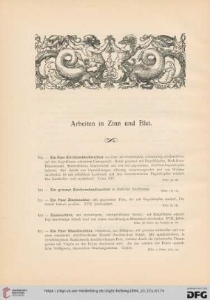 Arbeiten in Zinn und Blei (Nr. 869 - 897)