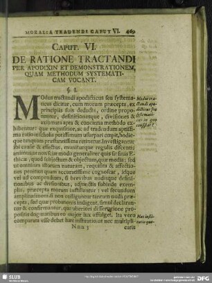 Caput. VI. De Ratione Tractandi Per Apodixin Et Demonstrationem, Quam Methodum Systematicam Vocant