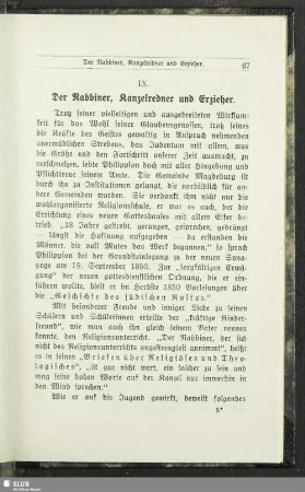 IX. Der Rabbiner, Kanzelredner und Erzieher