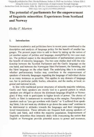 The potential of parliaments for the empowerment of linguistic minorities: experiences from Scotland and Norway