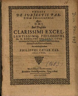 Theses De Subjectis Partium Philosophiae