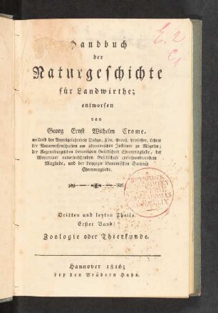 3,1: Zoologie oder Thierkunde
