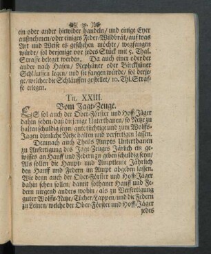 Tit. XXIII. Vom Jagt-Zeuge.