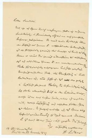 Korrespondenz von Eduard Lasker an Unbekannt