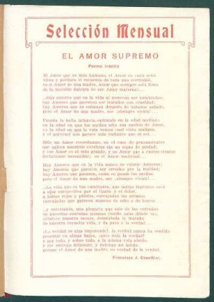 El amor supremo : Poema inédito. Selección mensual