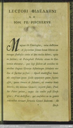 Lectori Philellēni S. D Joh. Fr. Fischerus