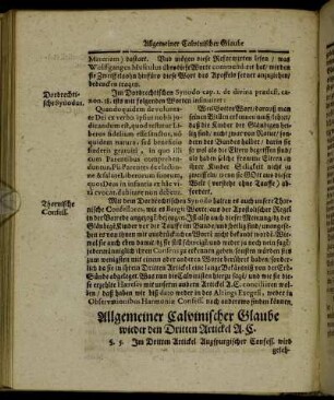 Allgemeiner Calvinischer Glaube wieder den Dritten Artickel A. C.