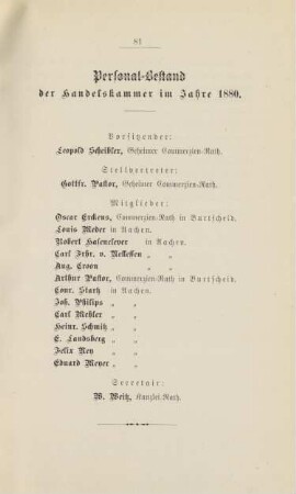 Personal-Bestand der Handelskammer im Jahre 1880.