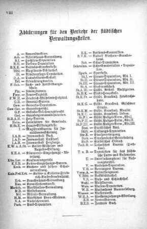 Abkürzungen für den Verkehr der städtischen Verwaltungsstellen