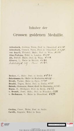 Inhaber der Grossen goldenen Medaille