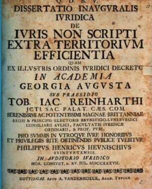 Diss. inaug. ... de iuris non scripti extra territorium efficientia