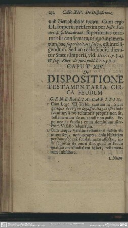 Caput XIV. De Dispositione Testamentaria Circa Feudum