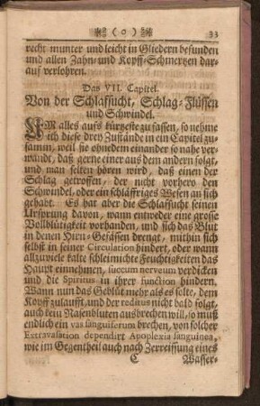 Das VII. Capitel. Von der Schlafsucht, Schlag-Flüssen und Schwindel