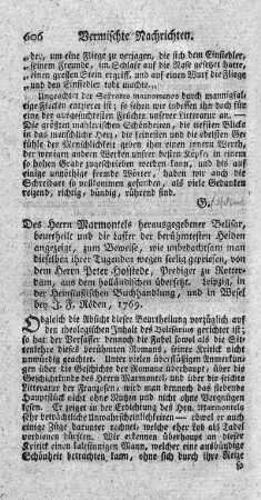 Des Herrn Marmontels herausgegebener Belisar, beurtheilt und die Laster der berühmtesten Heiden angezeigt.